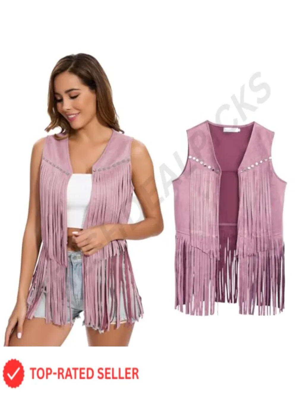Women's Faux Suede Fringe Vest 60s 70s Hippie Cowgirl Western Tassel Sleeveless